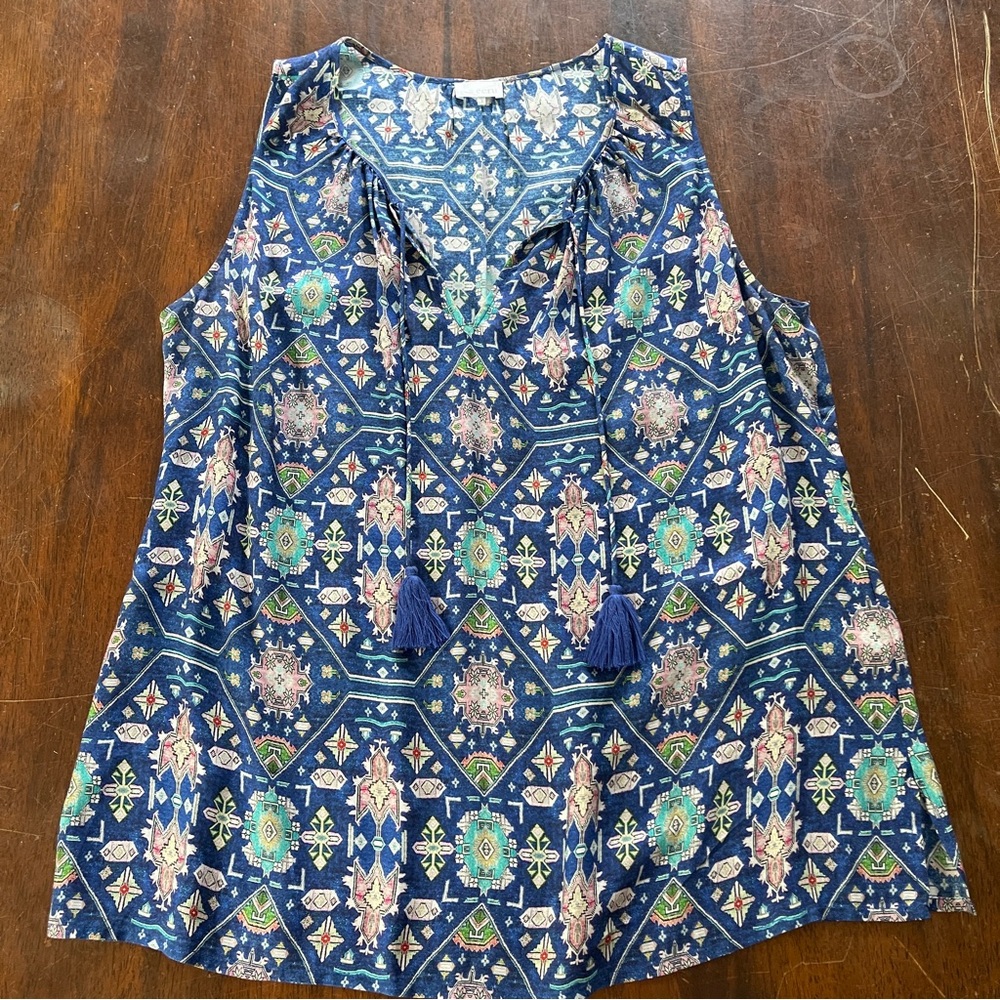 Sleeveless Printed Top with Tassels - Size L